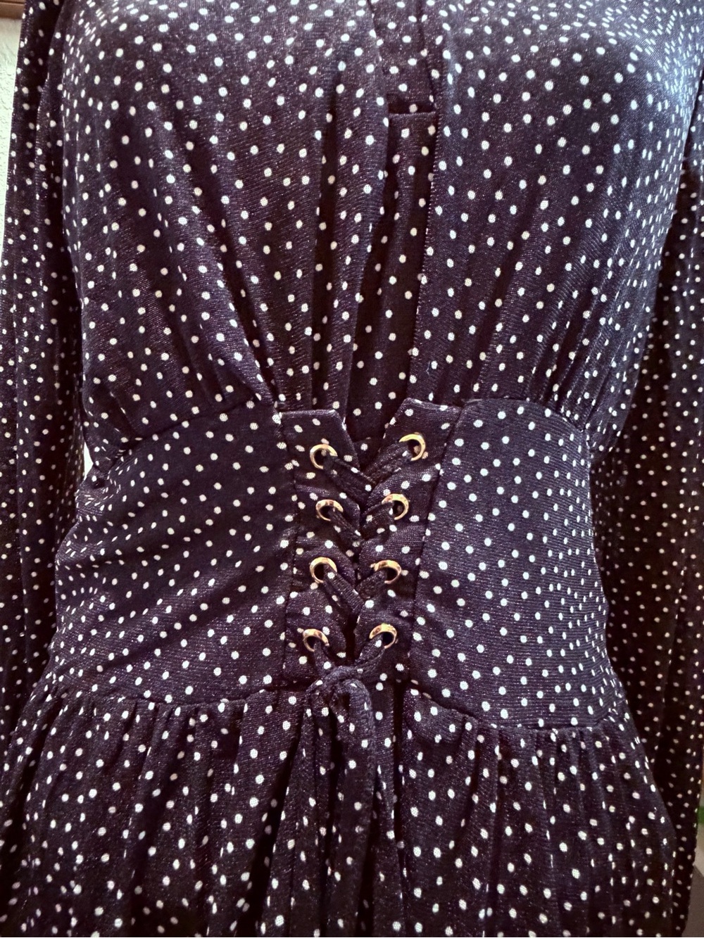 Women's Black Polka Dot Lace-Up, corset style Blouse